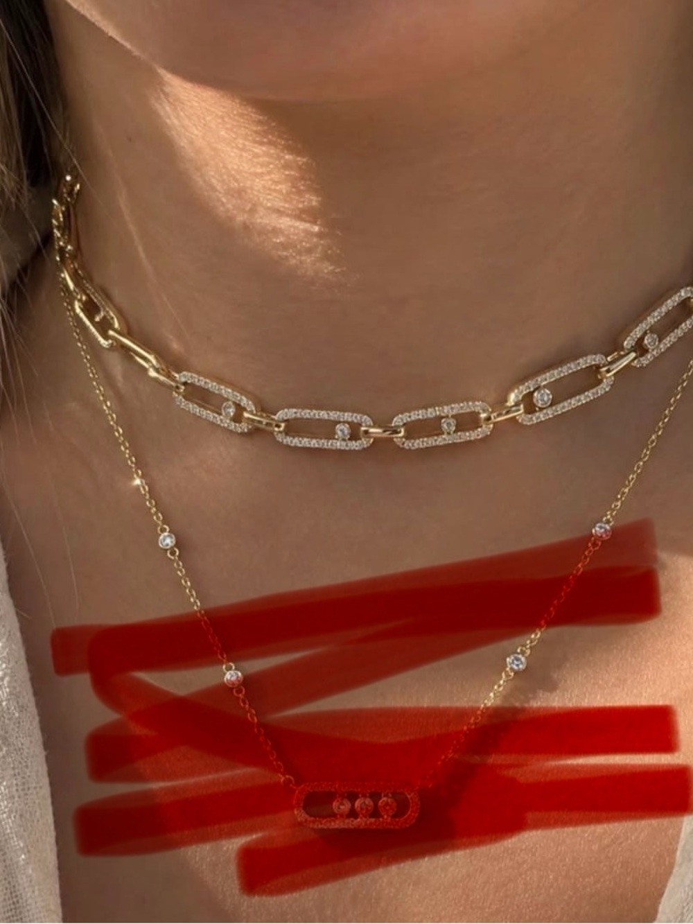 Messika Gold Pavé Paperclip Link Necklace with Clear Stones